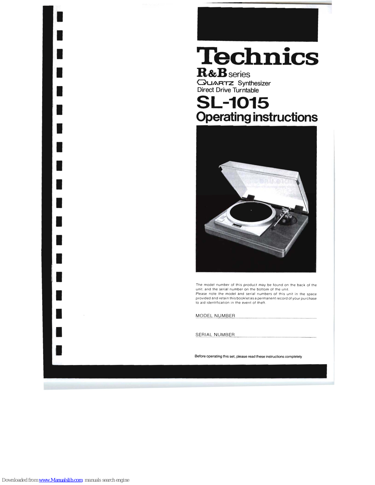 Technics SL-1015 Operating Instructions Manual - ManualMachine.com