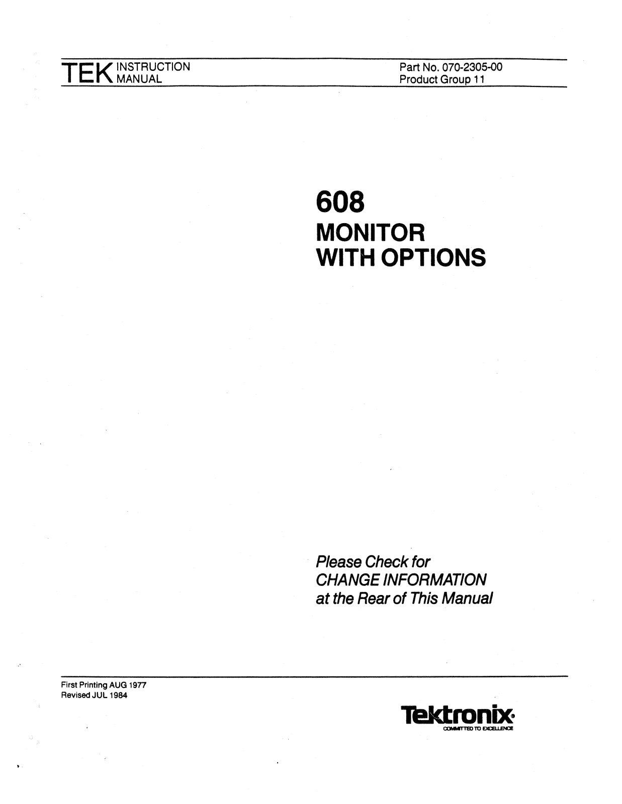 Tektronix 608 User Manual