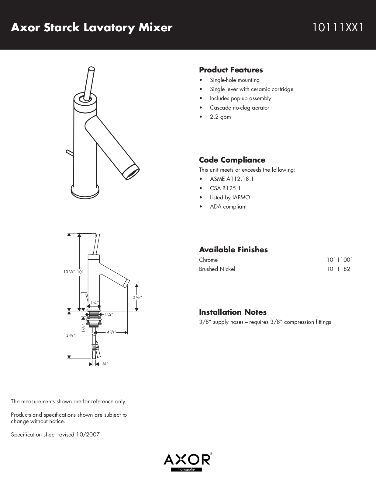 Hans Grohe 10111XX1 User Manual