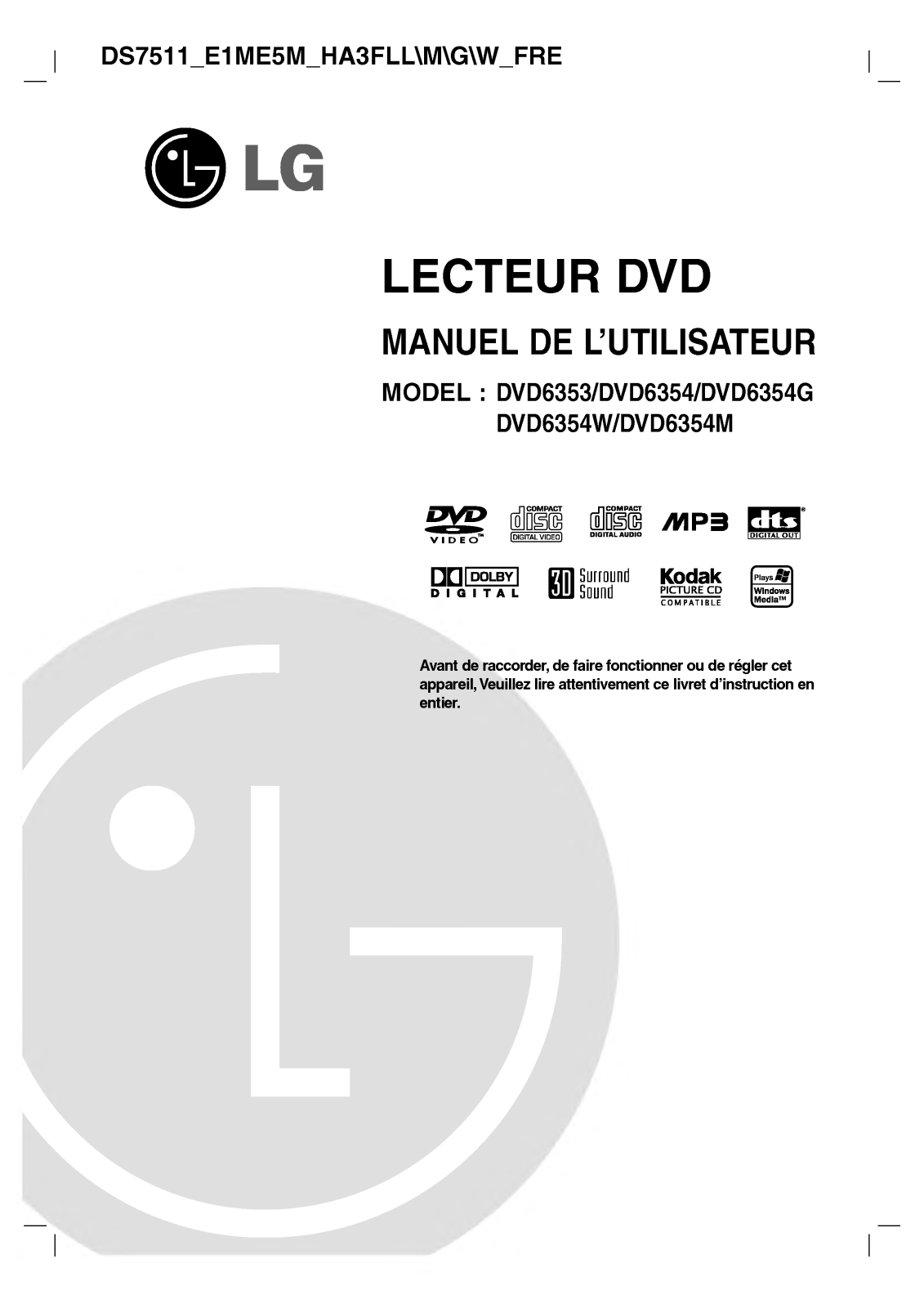 Lg DVD6353, DVD6354, DVD6354G, DVD6354W, DVD6354M User Manual