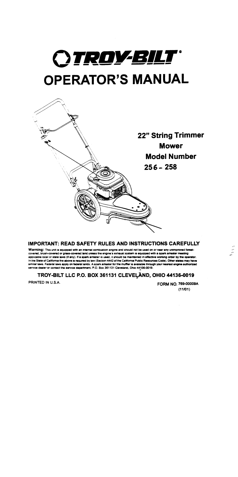 Troy-Bilt 256 User Manual