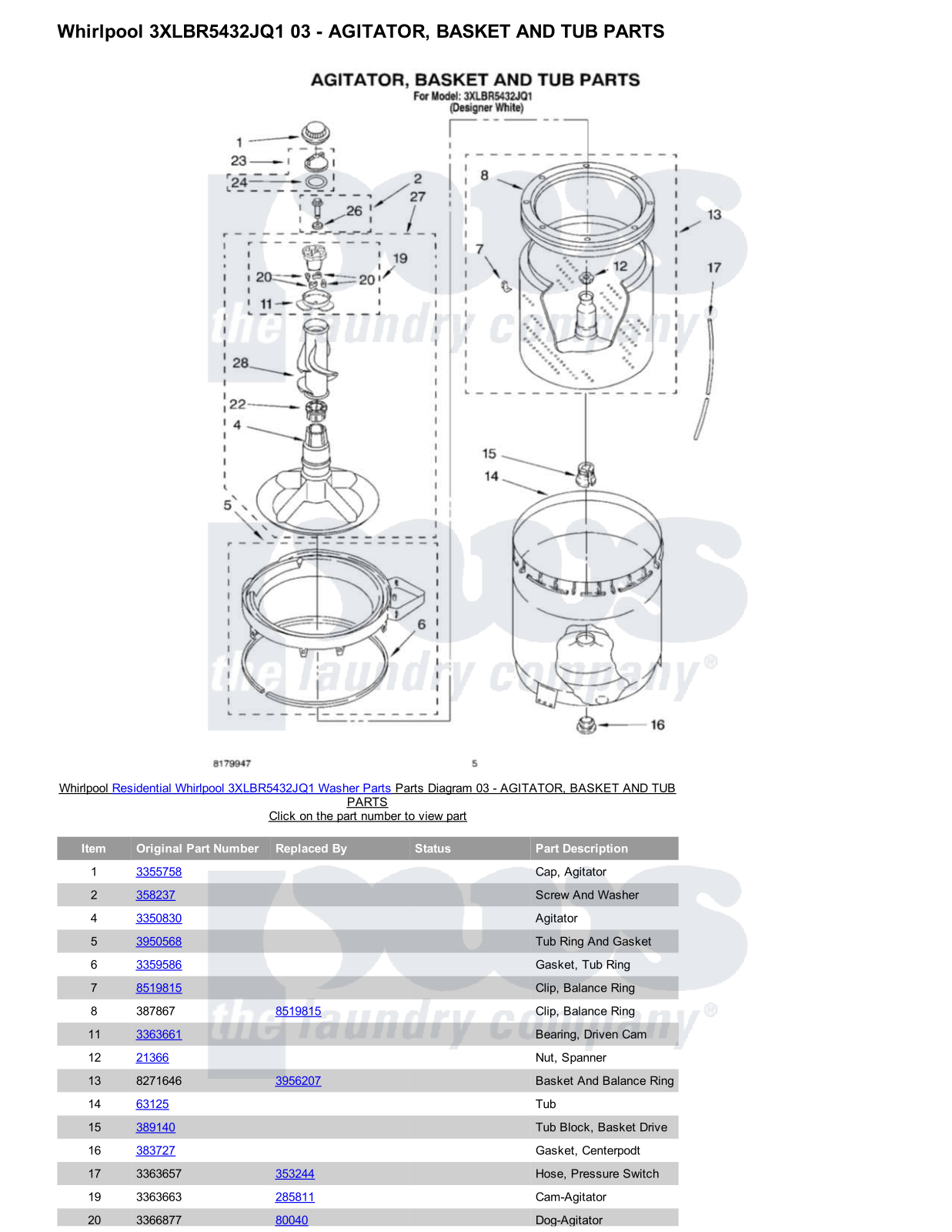 Whirlpool 3XLBR5432JQ1 Parts Diagram