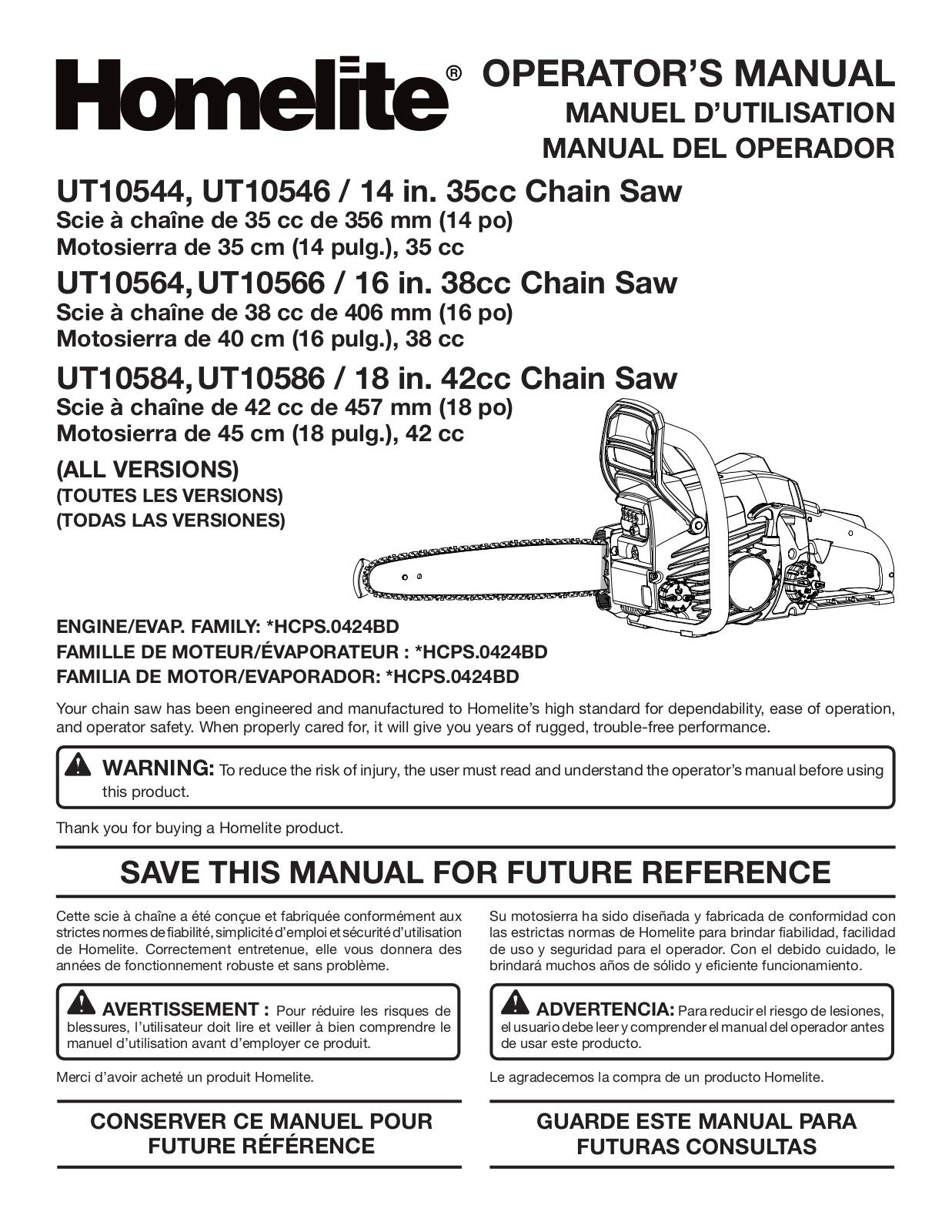 Homelite UT10584, UT10564, UT10566, UT10586, UT10546 User Manual