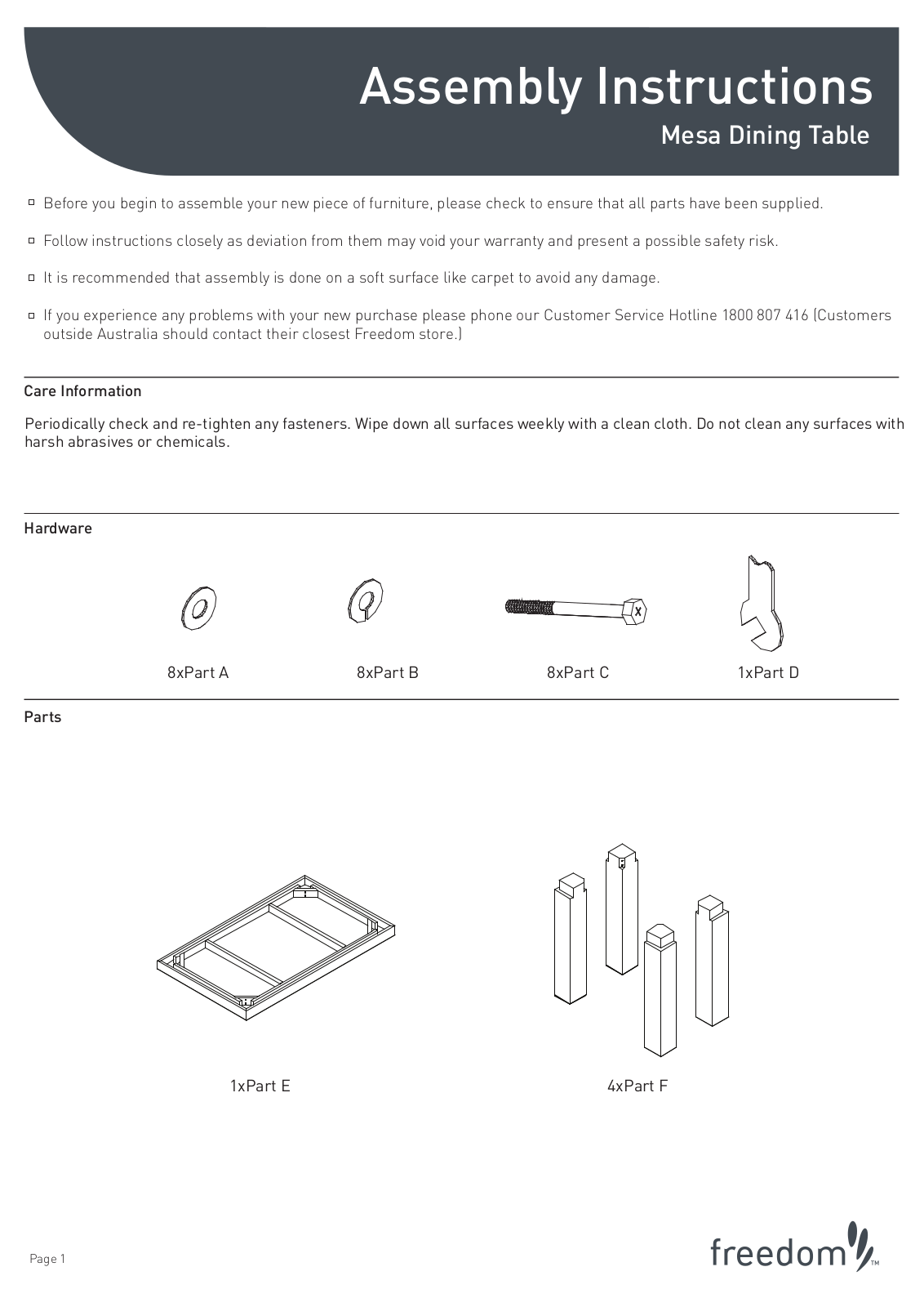 Freedom Mesa Dining Table Assembly Instruction