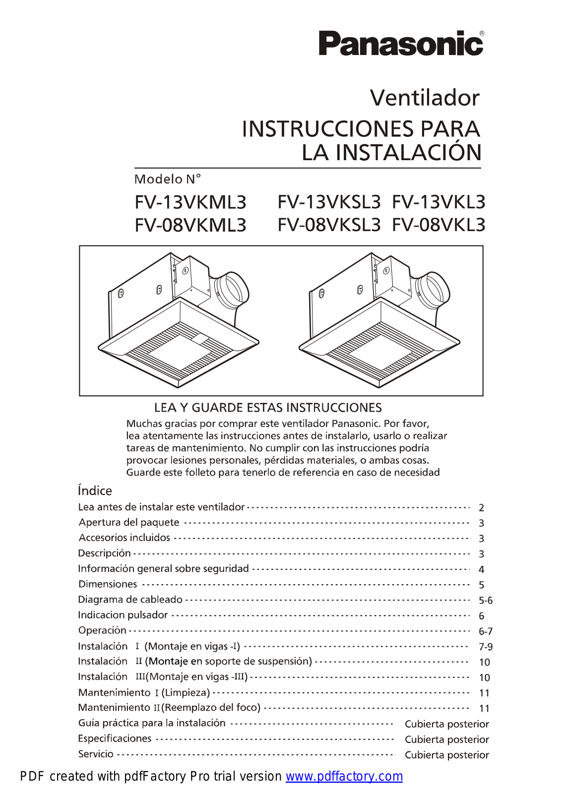 Panasonic fv-xxvkml3, fv-xxvksl3, fv-xxvkl3 Operation Manual