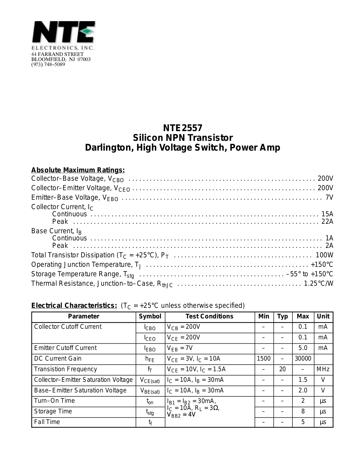 Datasheet NTE2557 Datasheet (NTE) - ManualMachine.com
