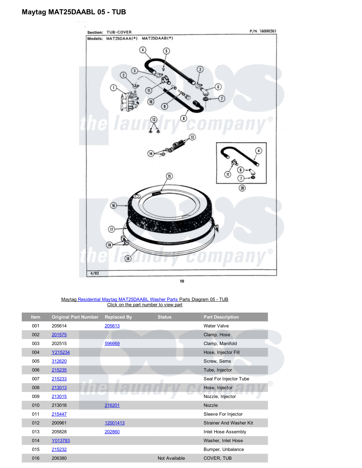 Maytag MAT25DAABL Parts Diagram