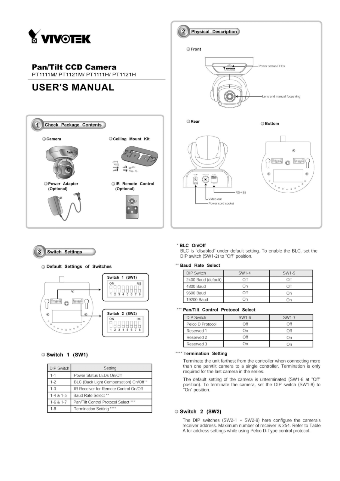 Vivotek PT1121M, PT1121H, PT1111H, PT1111M User Manual