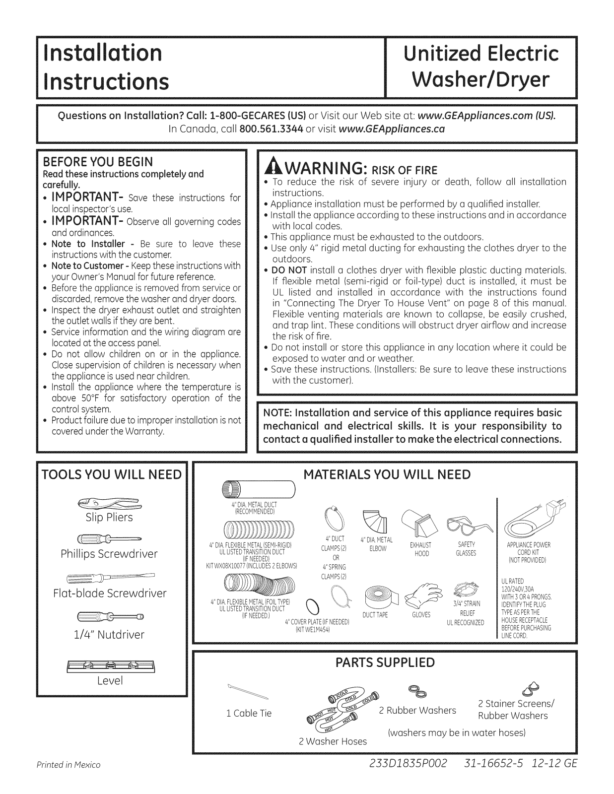 Kenmore GTUP240EM0WW, GTUP240EM1WW, GTUP240EM2WW, GTUP240EM3WW, GTUP240EM4WW Installation Guide - ManualMachine.com