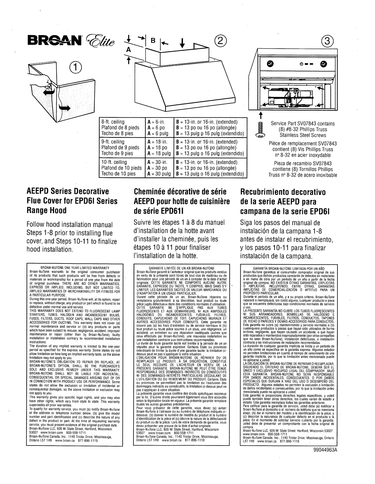 Broan AEEPD6SS, AEEPD30SSE, AEEPD30SS, AEEPD18SS, AEEPD6SSE Specifications