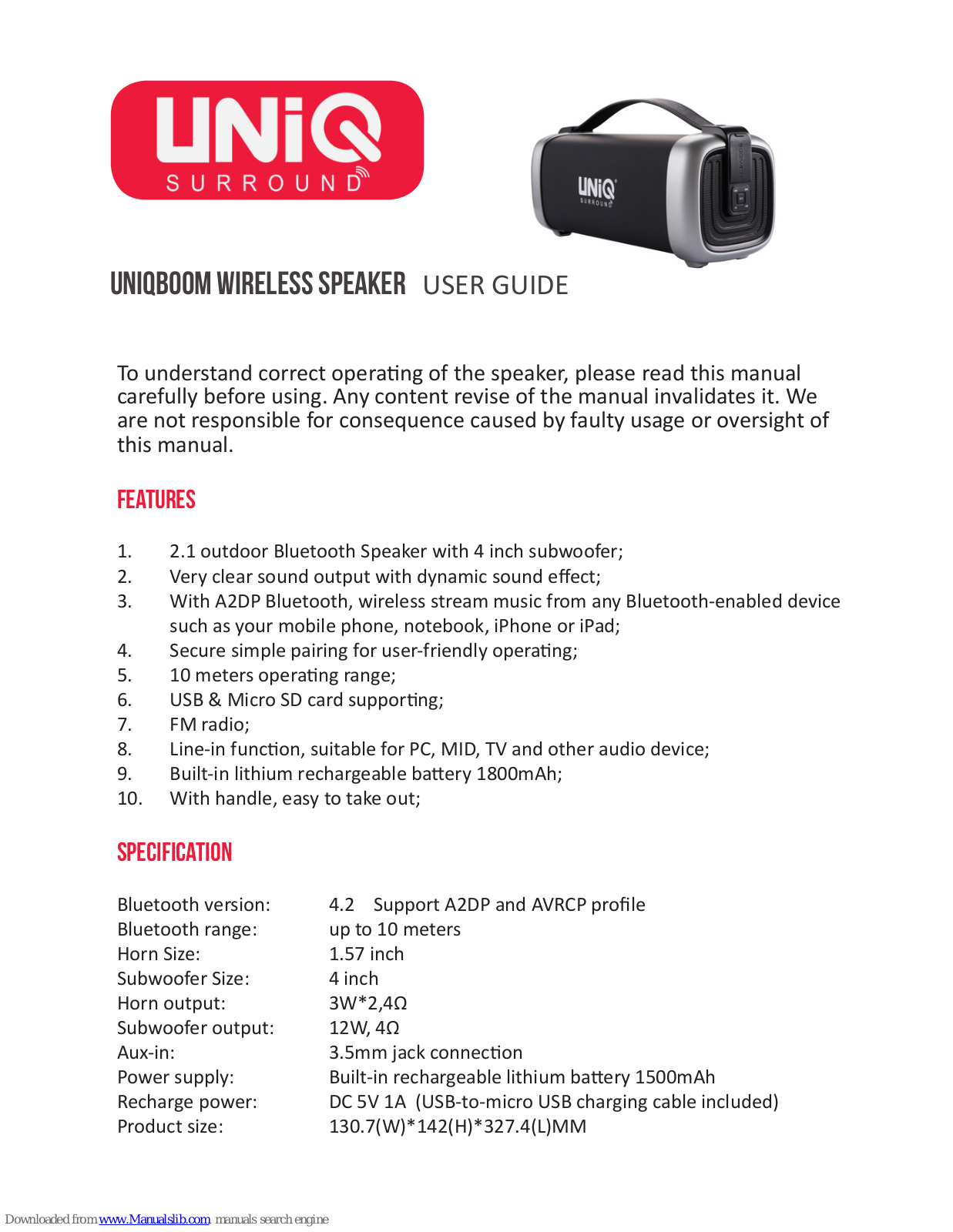 Uniq UNIQboom, UNIQkaraoke xl, UNIQUrban User Manual