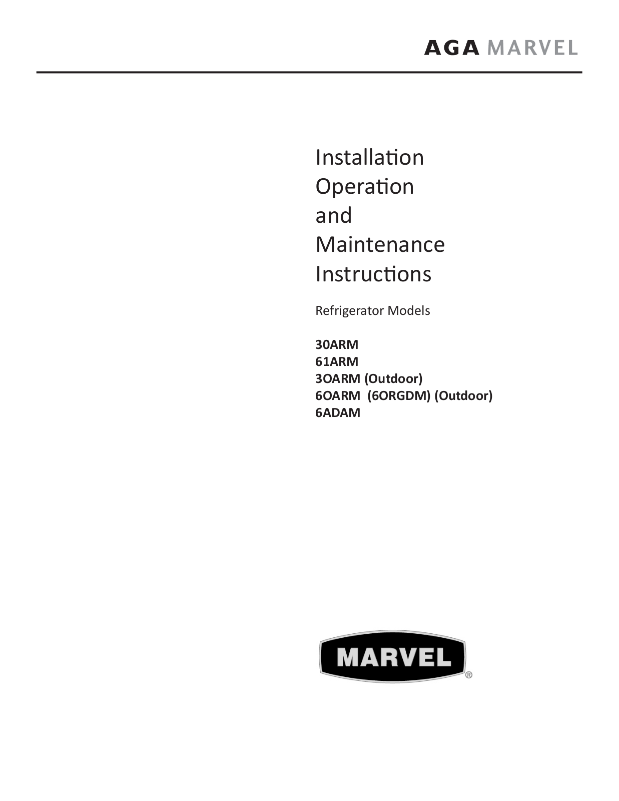 Marvel 6ADAMBSFR, 6ADAMBBOLR, 6ADAMBBOLL, 3OARMSSBLR, 3OARMSSBLL Installation Guide