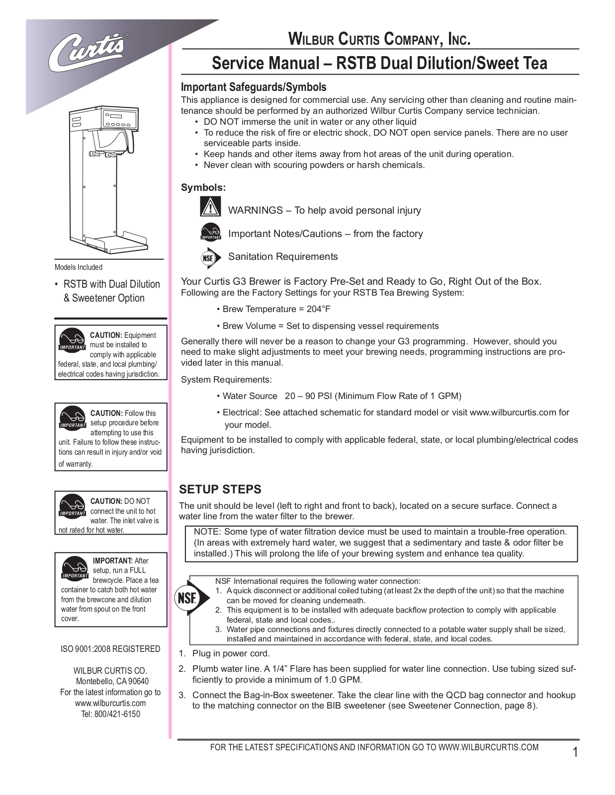 Wilbur Curtis RSTB User Manual