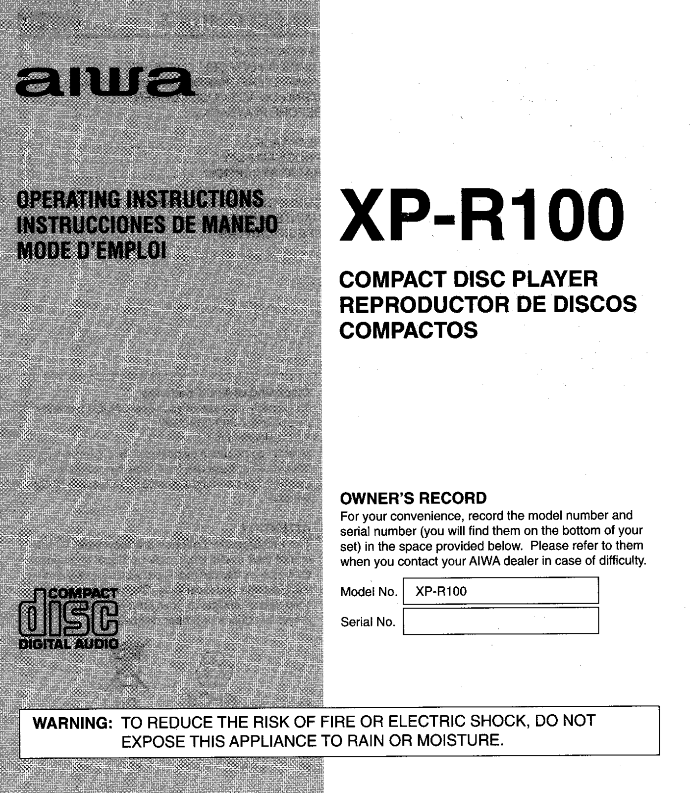 Sony XPR100 User Manual
