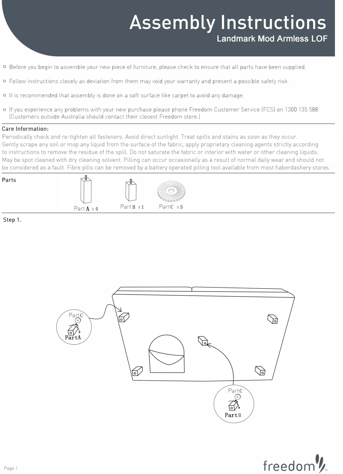 Freedom Landmark Mod Armless LOF Assembly Instruction