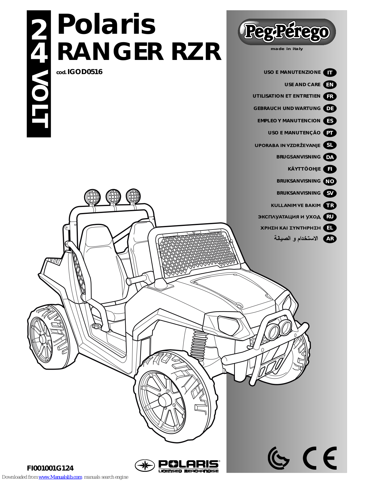 Peg-Perego Polaris RANGER RZR IGOD0516 Use And Care Manual