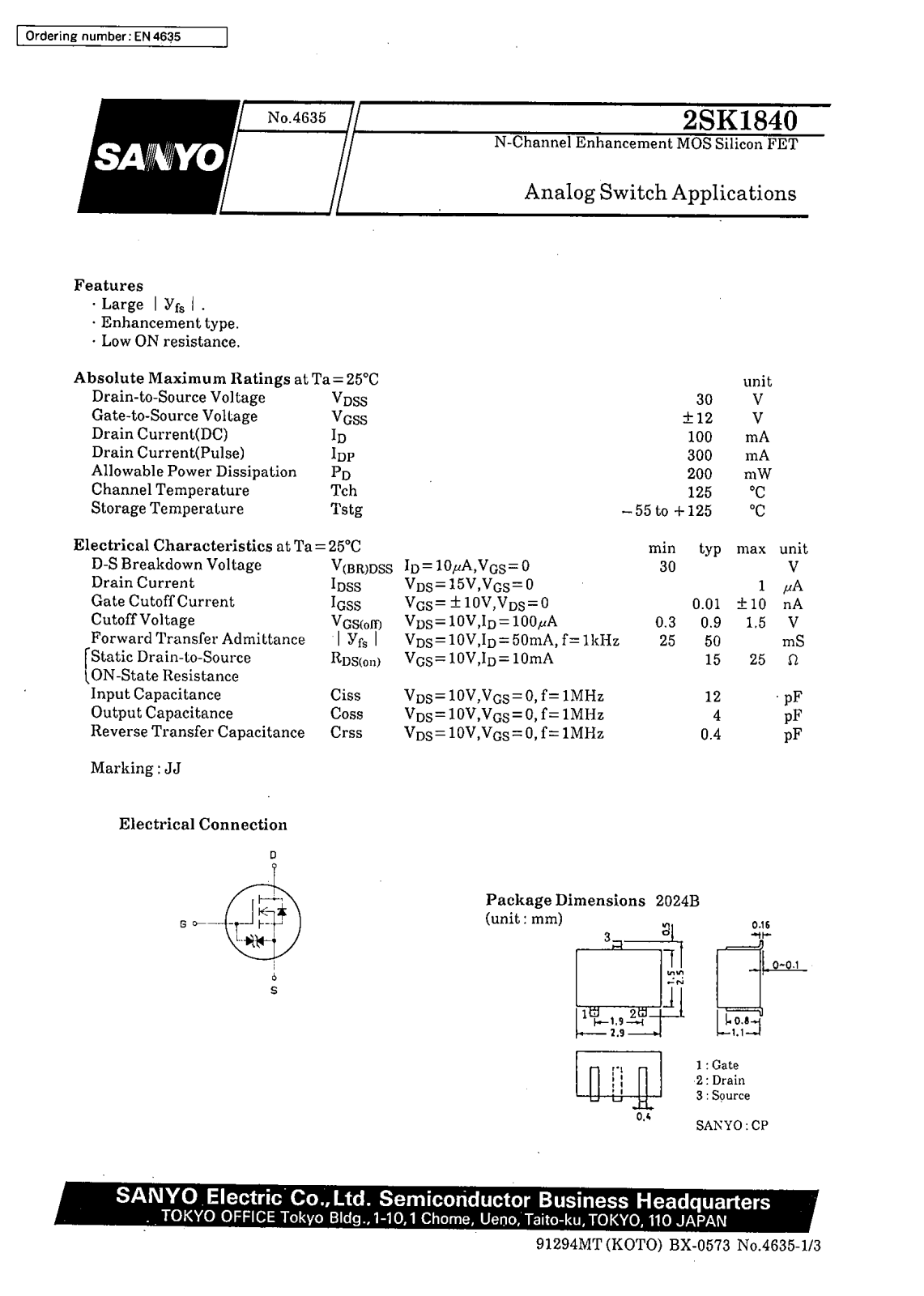 Datasheet 2SK1840 Datasheet (SANYO) - ManualMachine.com