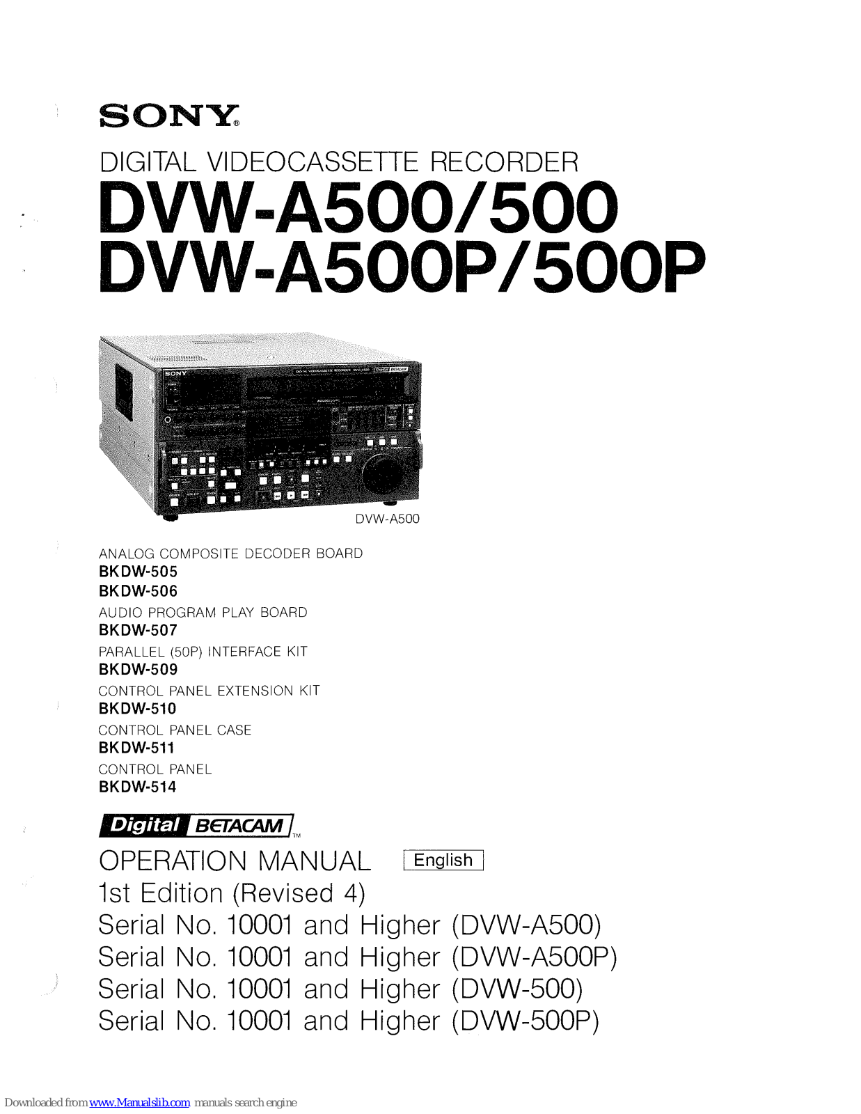 Sony DVW-500, DVW-A500P, DVW-500P User Manual - ManualMachine.com