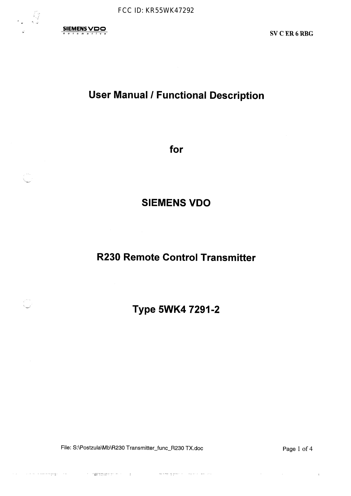 Continental Automotive 5WK47292 User Manual