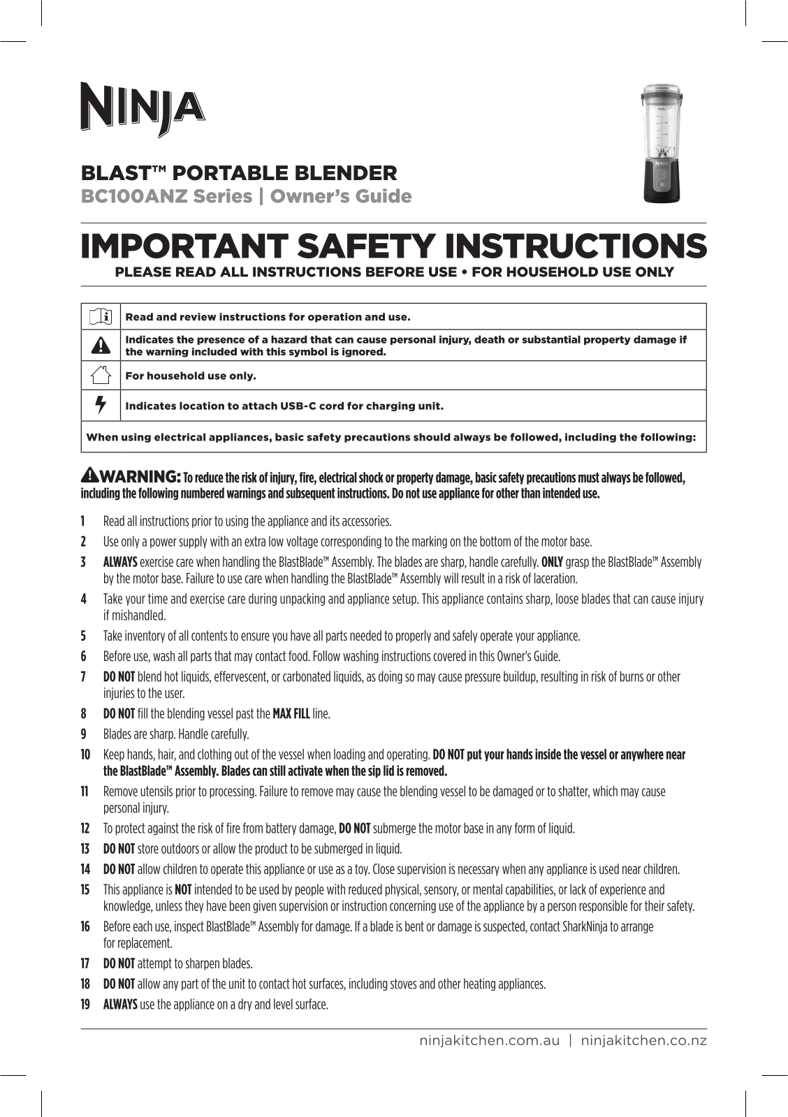 Ninja BC100BK, BC100NV, BC100WH, BC100EM User Manual