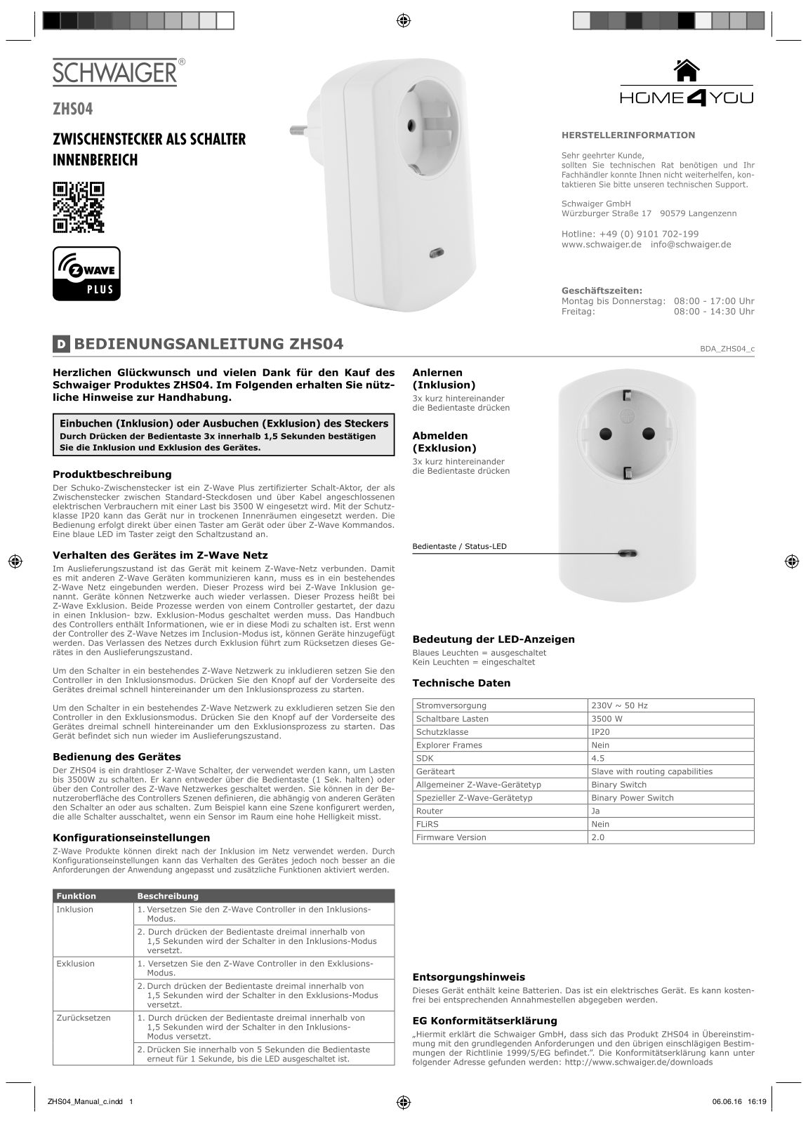 Schwaiger ZHS04 operation manual