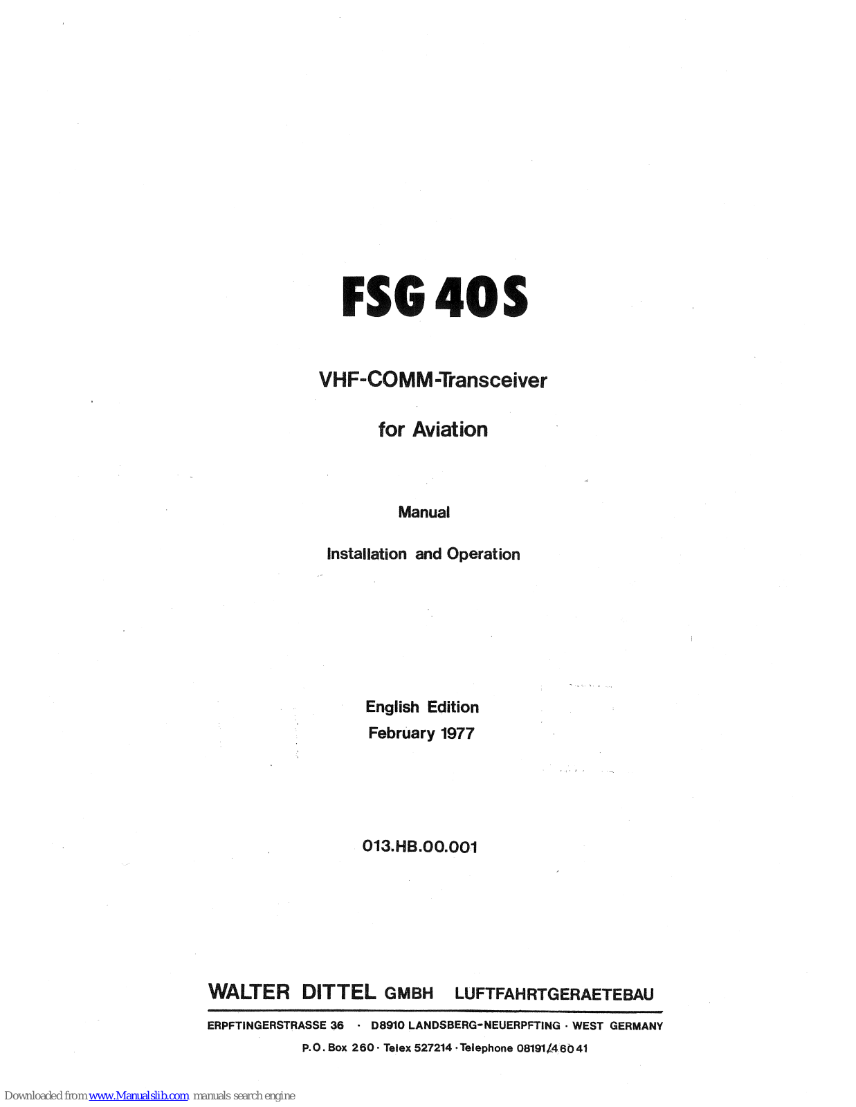 Dittel FSG 40S User Manual