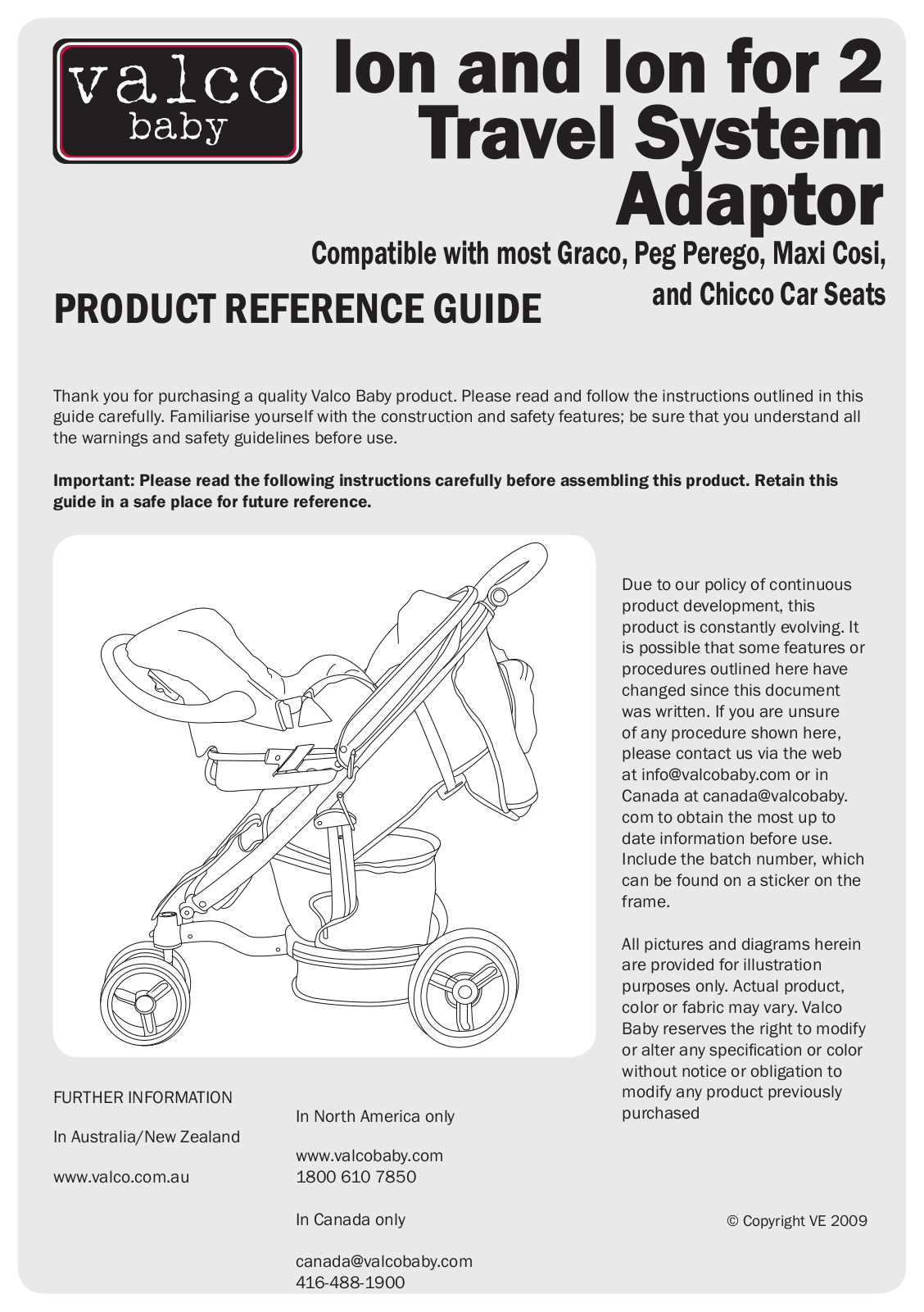 Valco Baby Ion Car Seat Adaptor User Manual