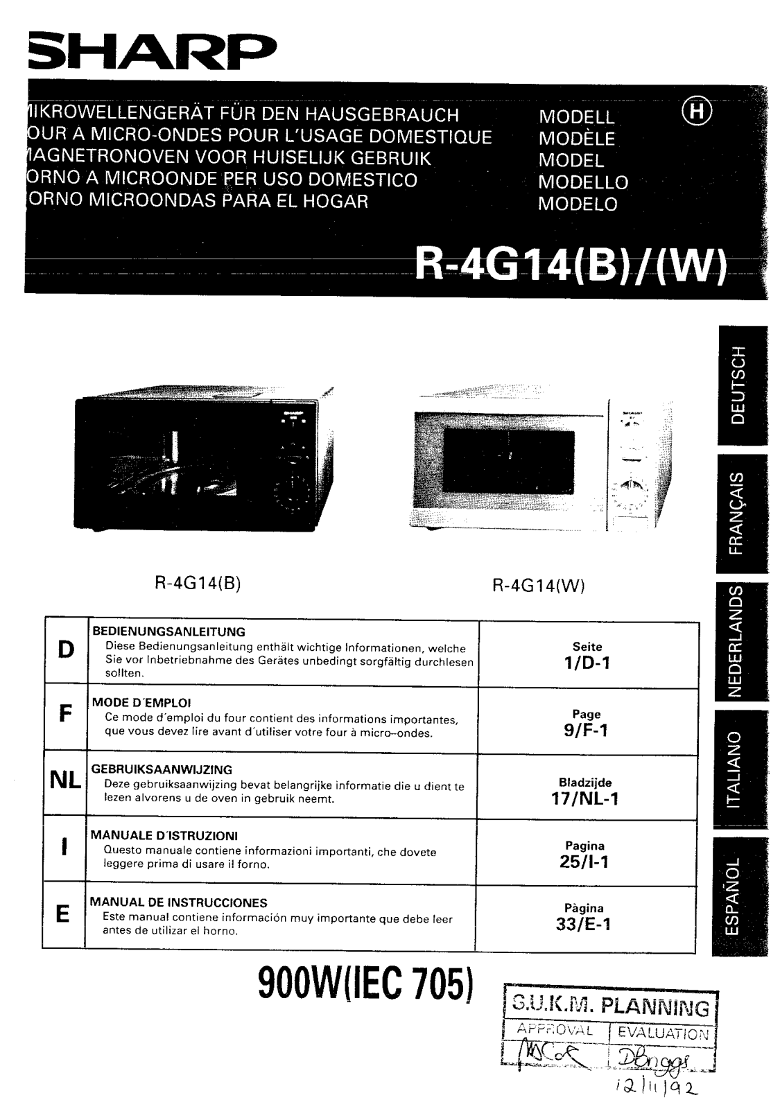 Sharp R-4G14 User Manual