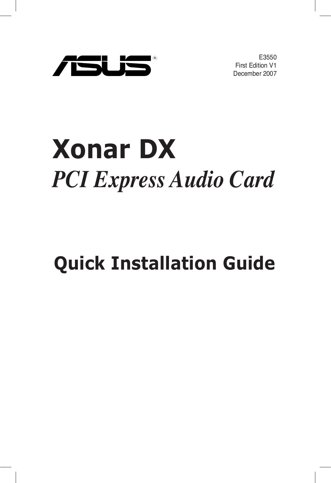 Asus Xonar DX User Manual