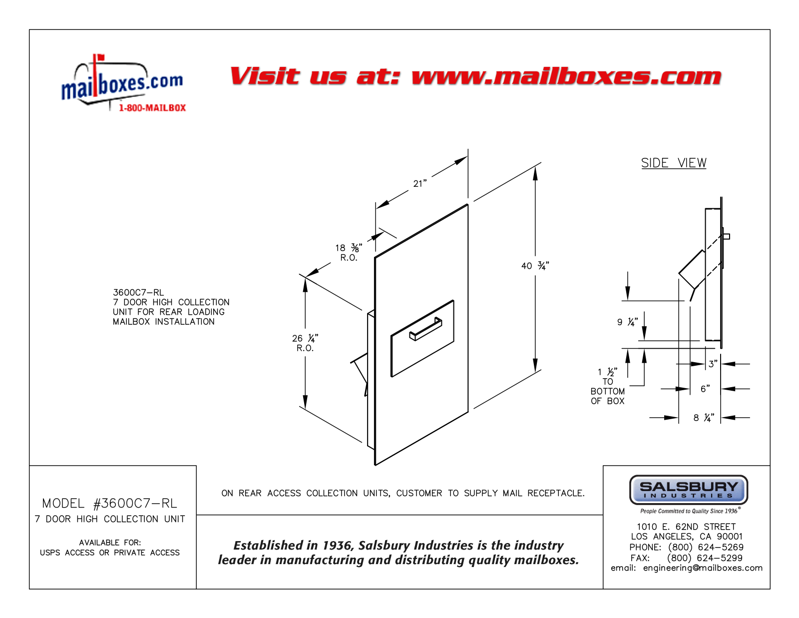 Salsbury Industries 3600C7SRU, 3600C7ARP, 3600C7ARU, 3600C7GRP, 3600C7GRU User Manual