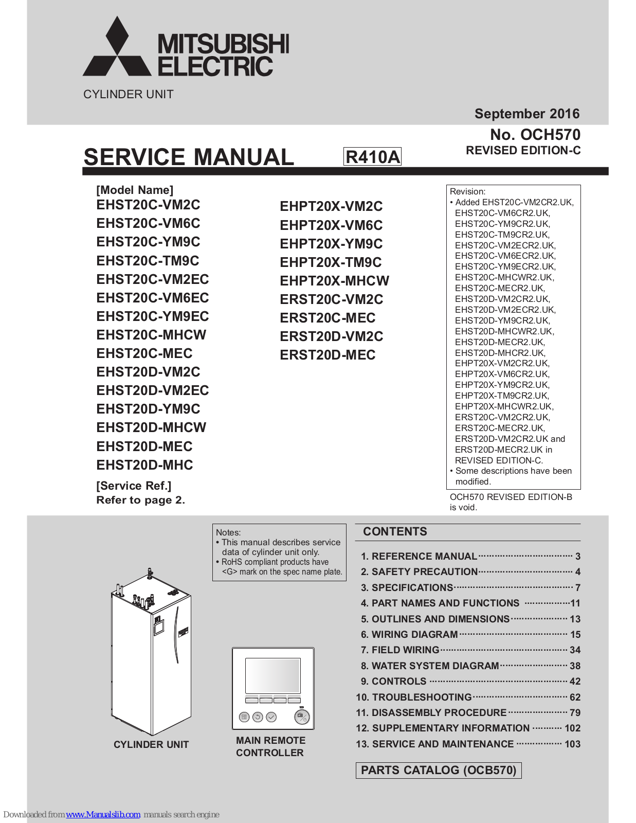 Mitsubishi EHST20C-VM6C, EHST20C-MHCW, EHST20C-VM2C, EHST20C-YM9EC, EHST20D-VM2C Service Manual