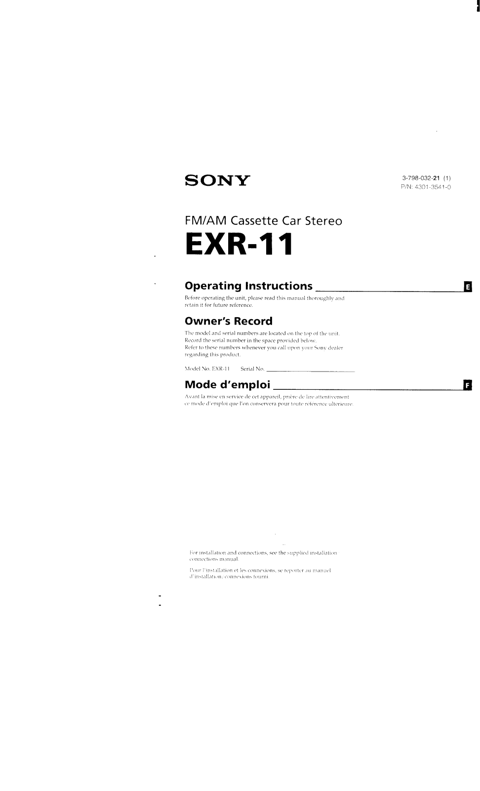 Sony EXR-11 Operating Manual