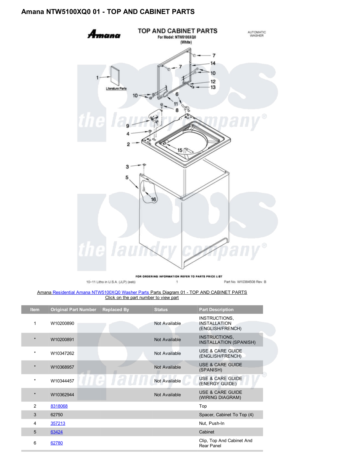 Amana NTW5100XQ0 Parts Diagram