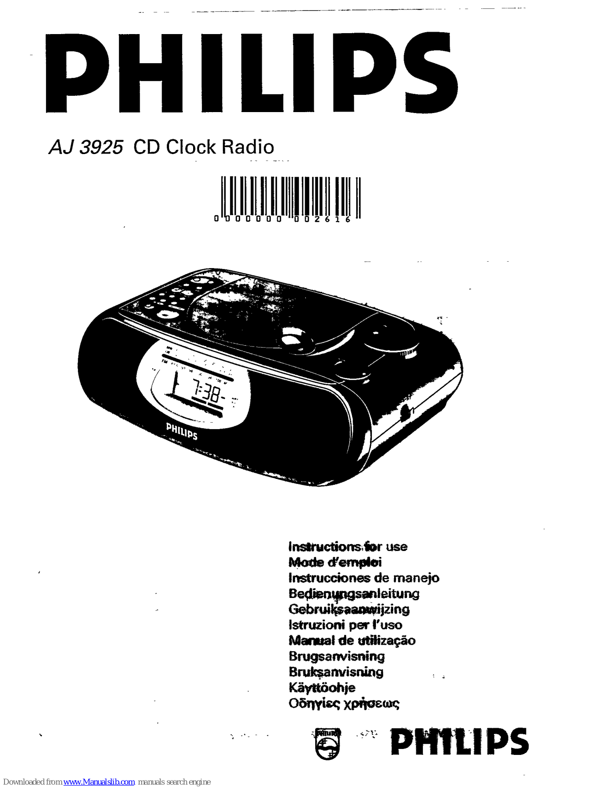 Philips AJ3925 - Cd Clock Radio, AJ3925 User Manual