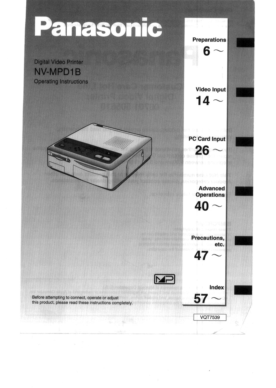 Panasonic NV-MPD1B User Manual