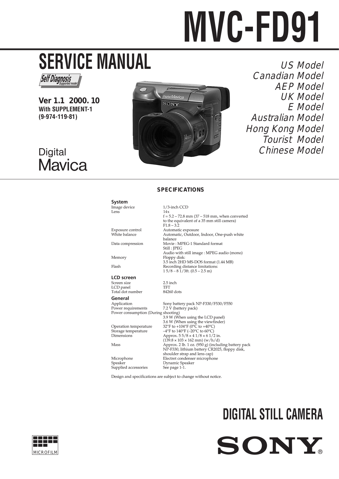 SONY 996577702, MVC-FD91 Service Manual