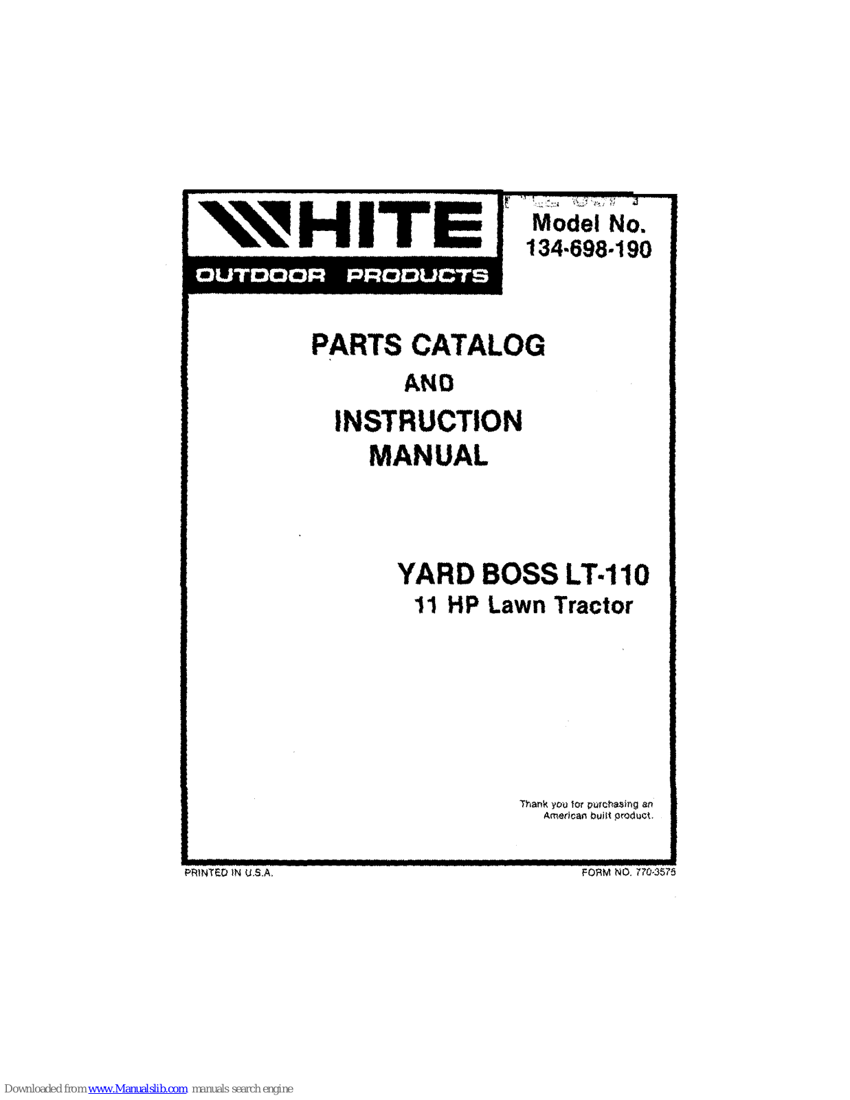 White Outdoor LT-110 Instruction Manual And Parts List