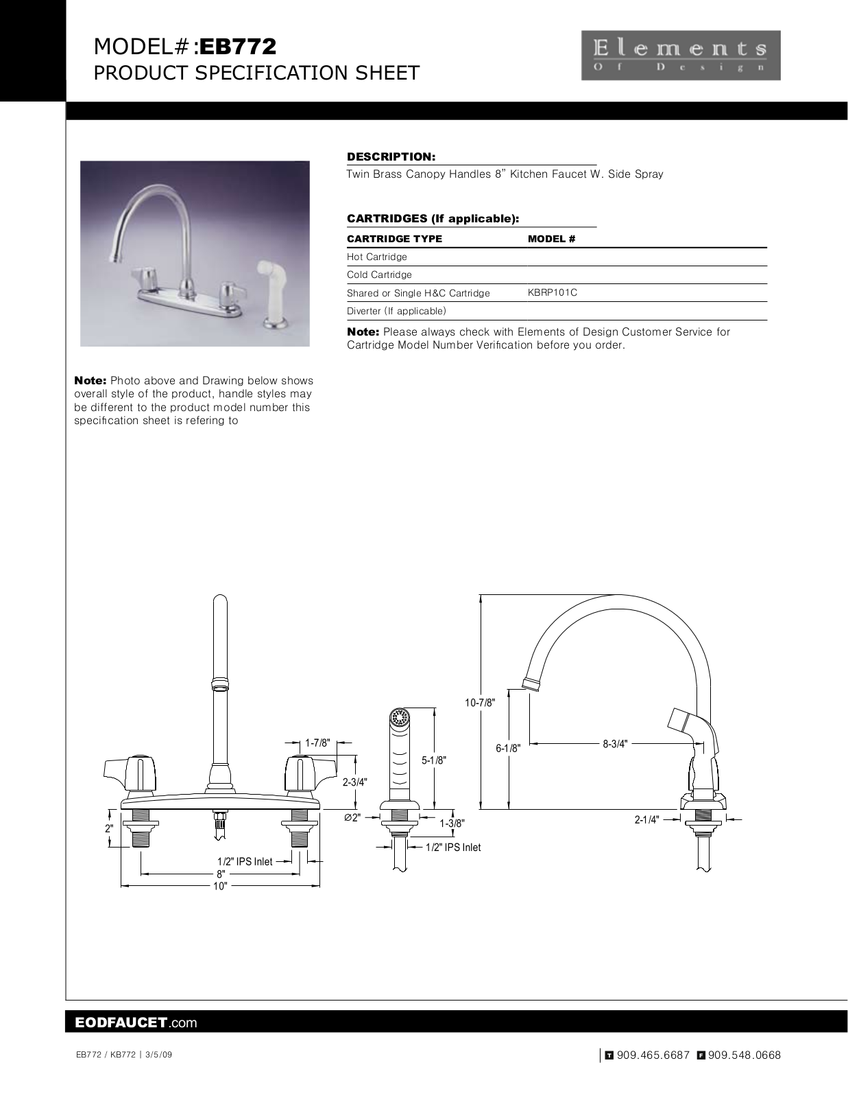 Elements of Design EDE1950 Specification Sheet - ManualMachine.com