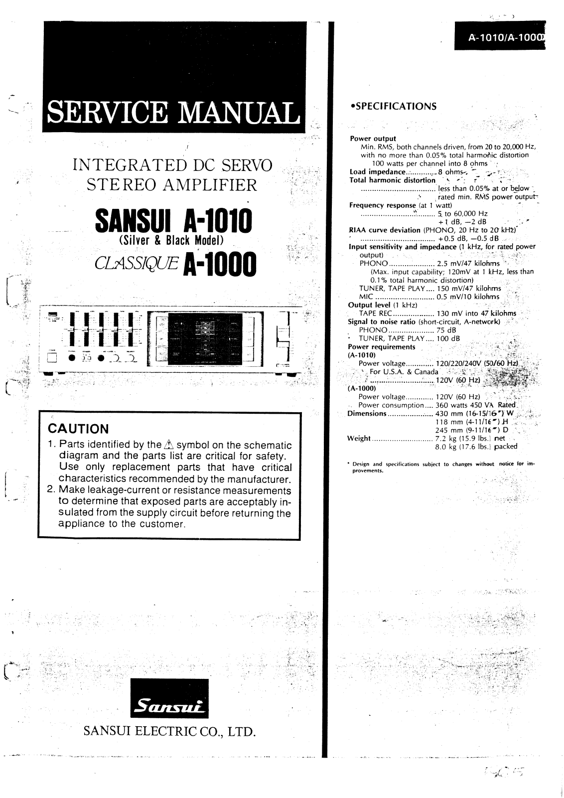Sansui A-1000, A-1010 Service Manual