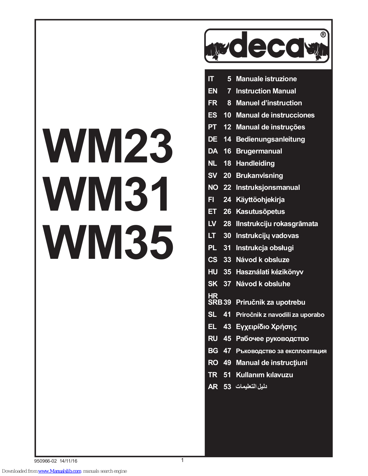 Deca WM23, WM35, WM31 Instruction Manual