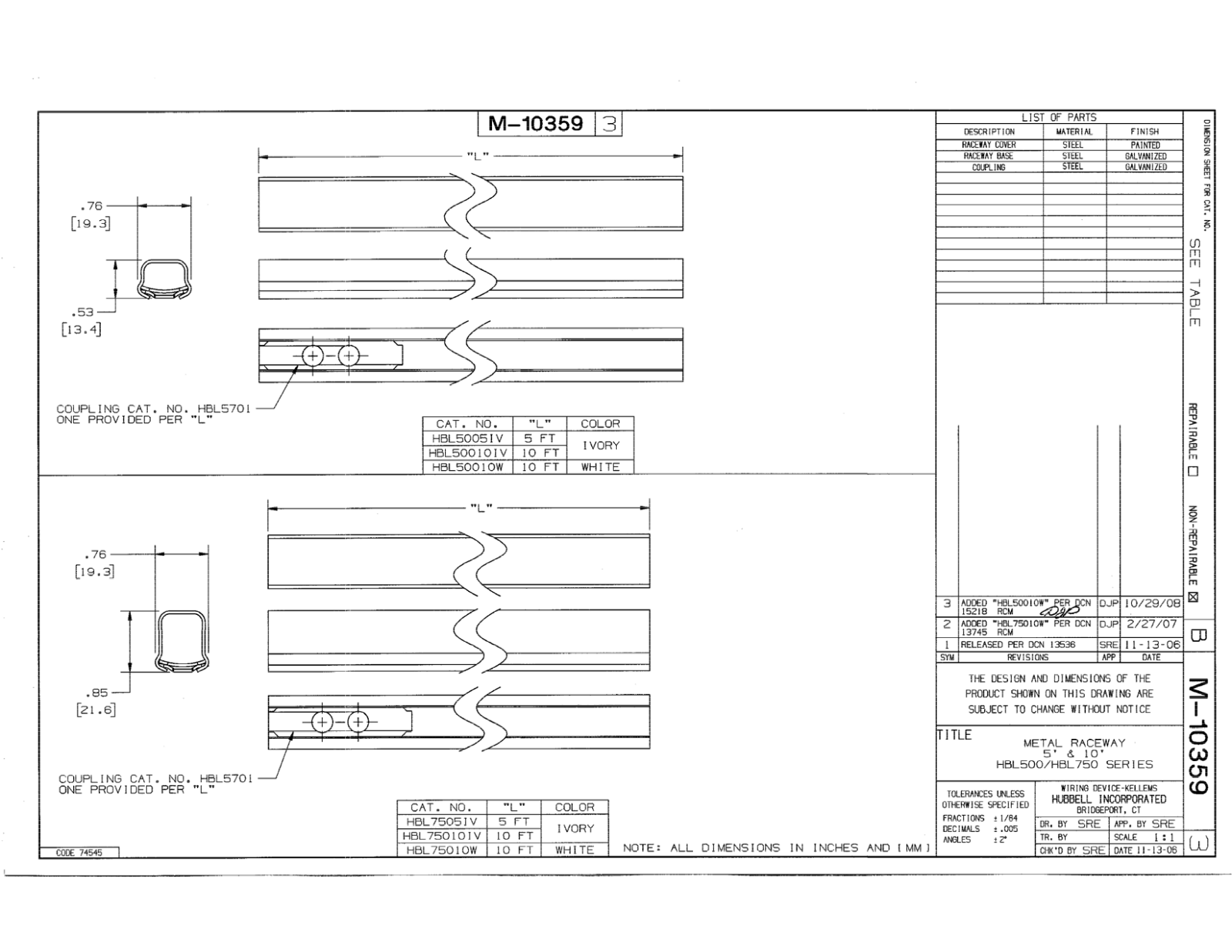 Hubbell HBL50010IV Reference Drawing