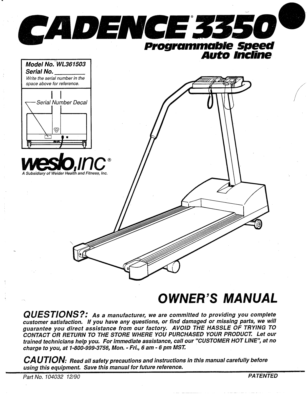 Weslo WL361503 Owner's Manual