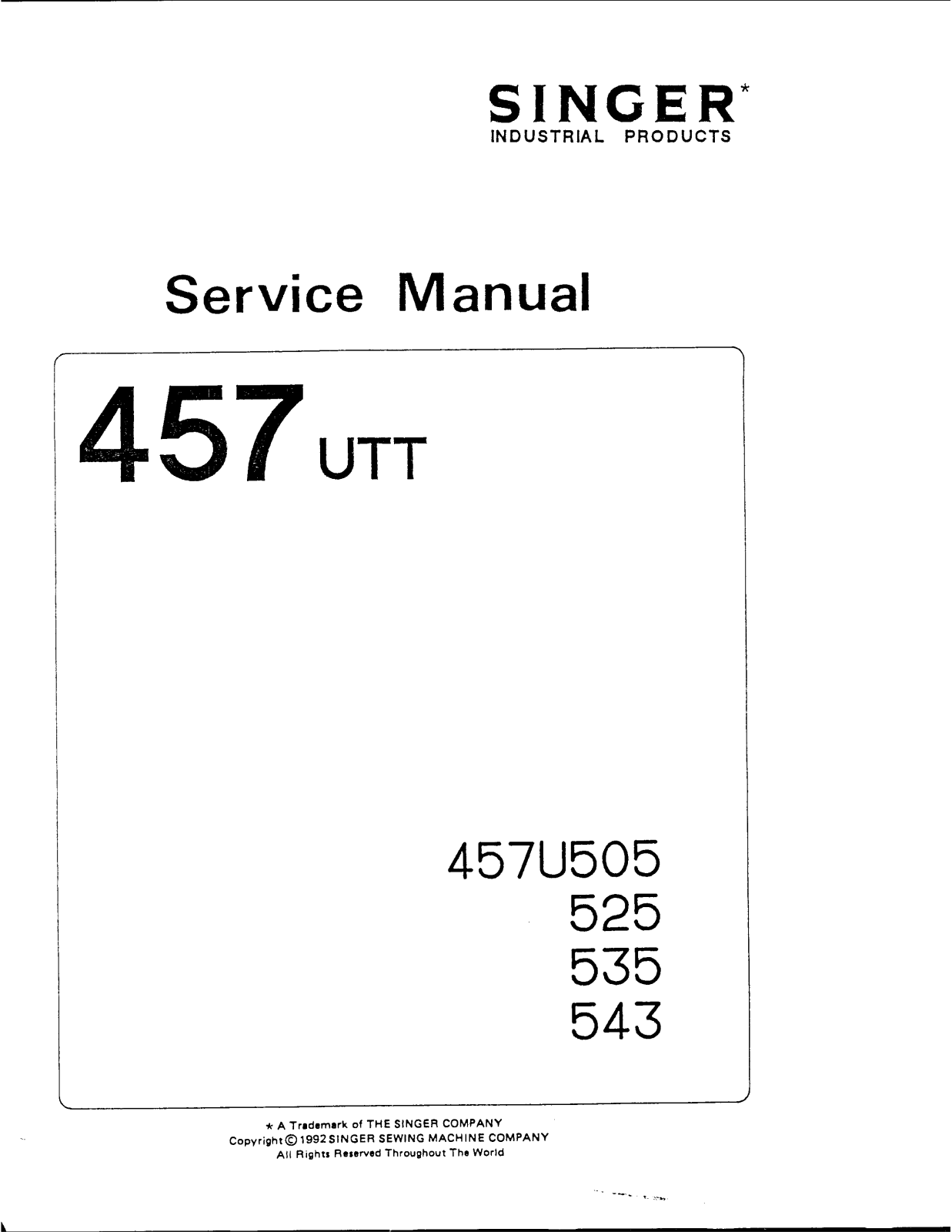 Singer 457UTTU543, 457UTTU535, 457UTTU525, 457U505 Service Manual