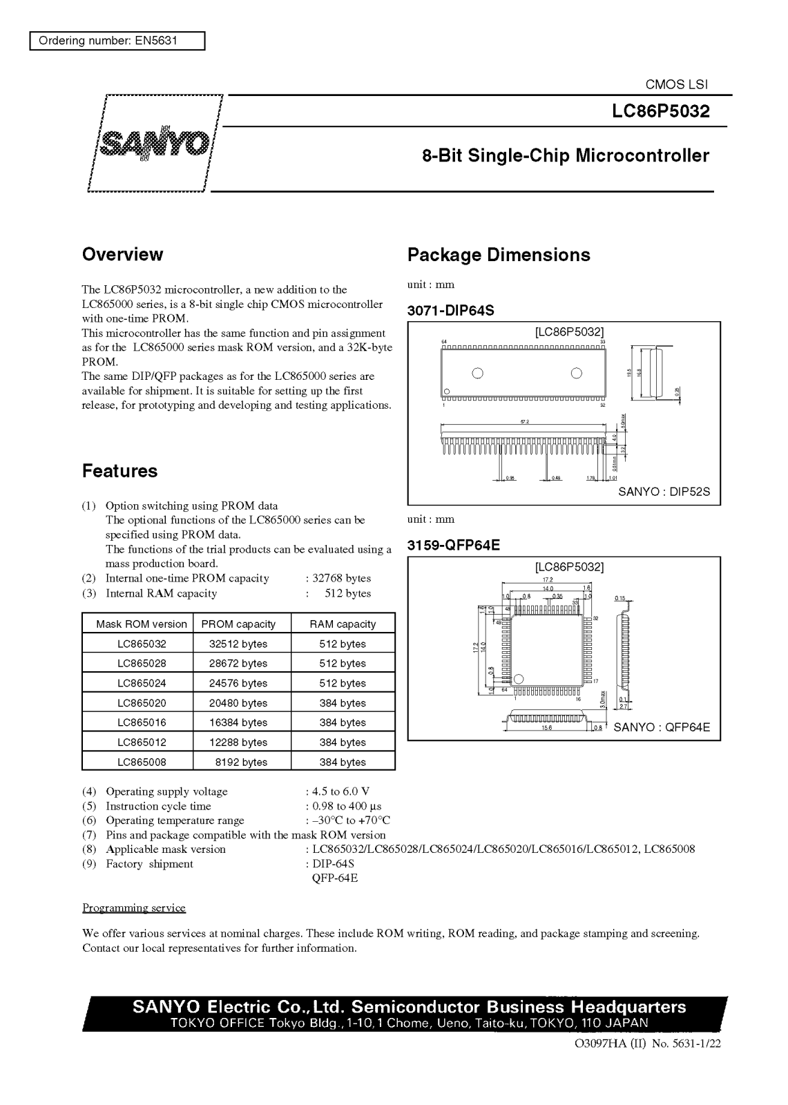 SANYO LC86P5032 Datasheet