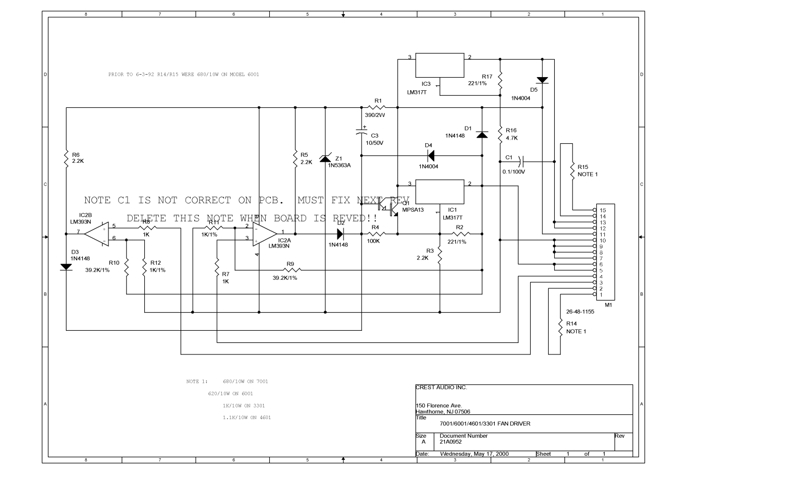 Crest 6001 Set OldProFanDriver-26A0952 User Manual