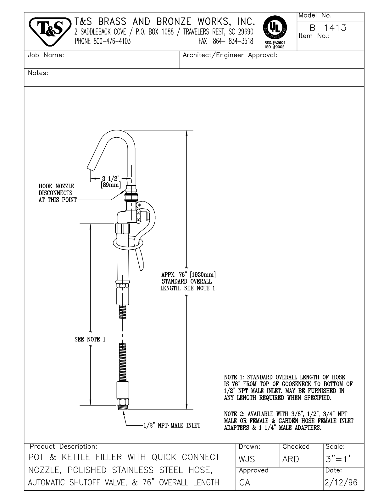 T & S Brass & Bronze Works B-1413 General Manual