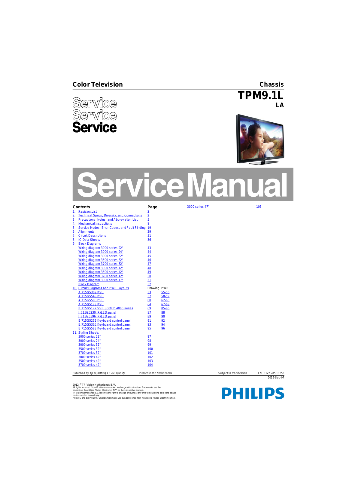 Philips 32PFL3007D/78, 32PFL3507D/77 Schematic