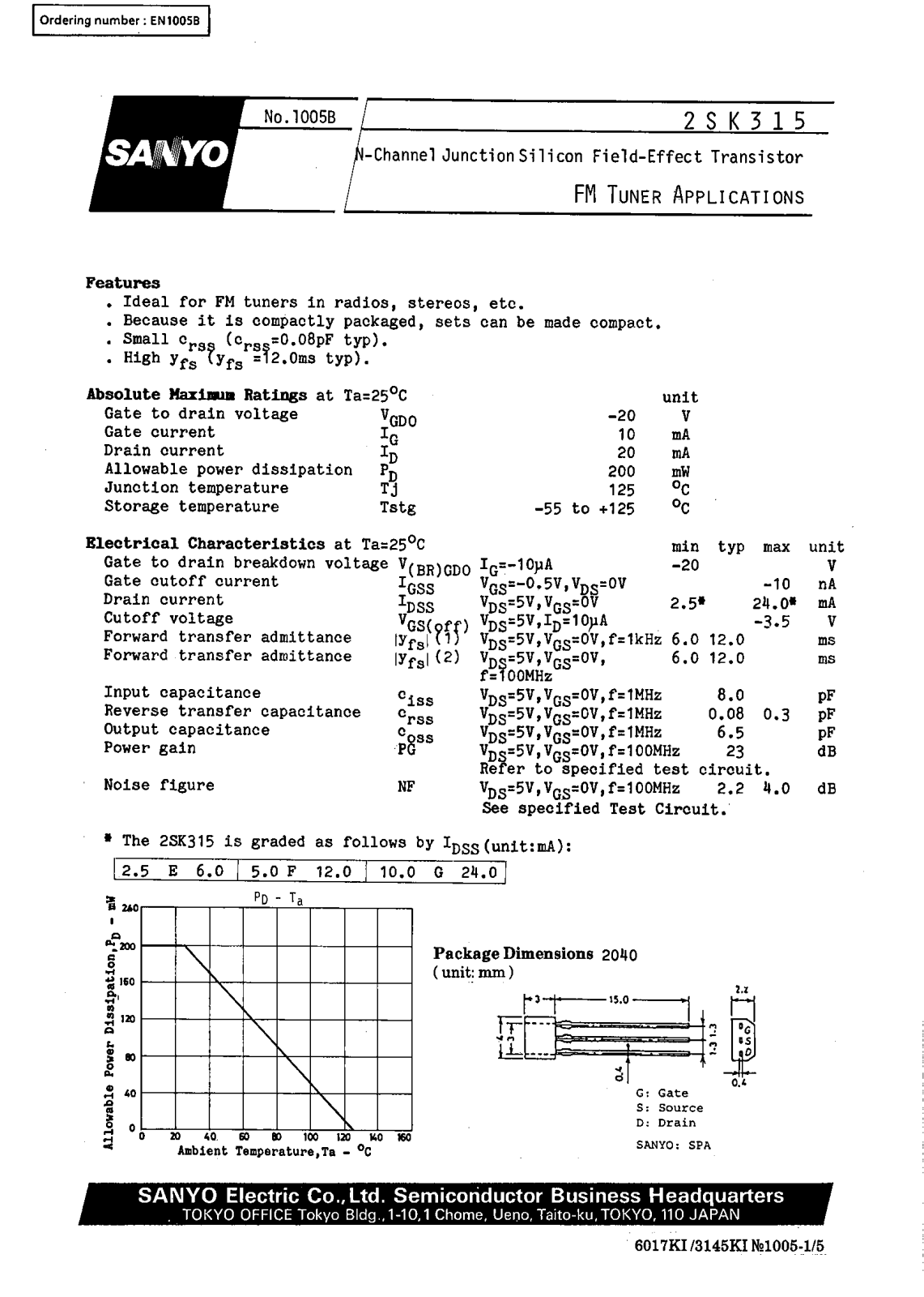 Datasheet 2SK315 Datasheet (SANYO) - ManualMachine.com