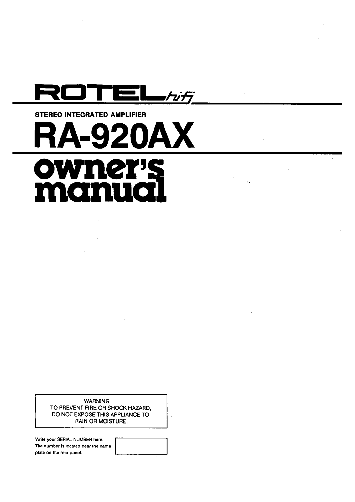 Rotel RA-920-AX Owners manual