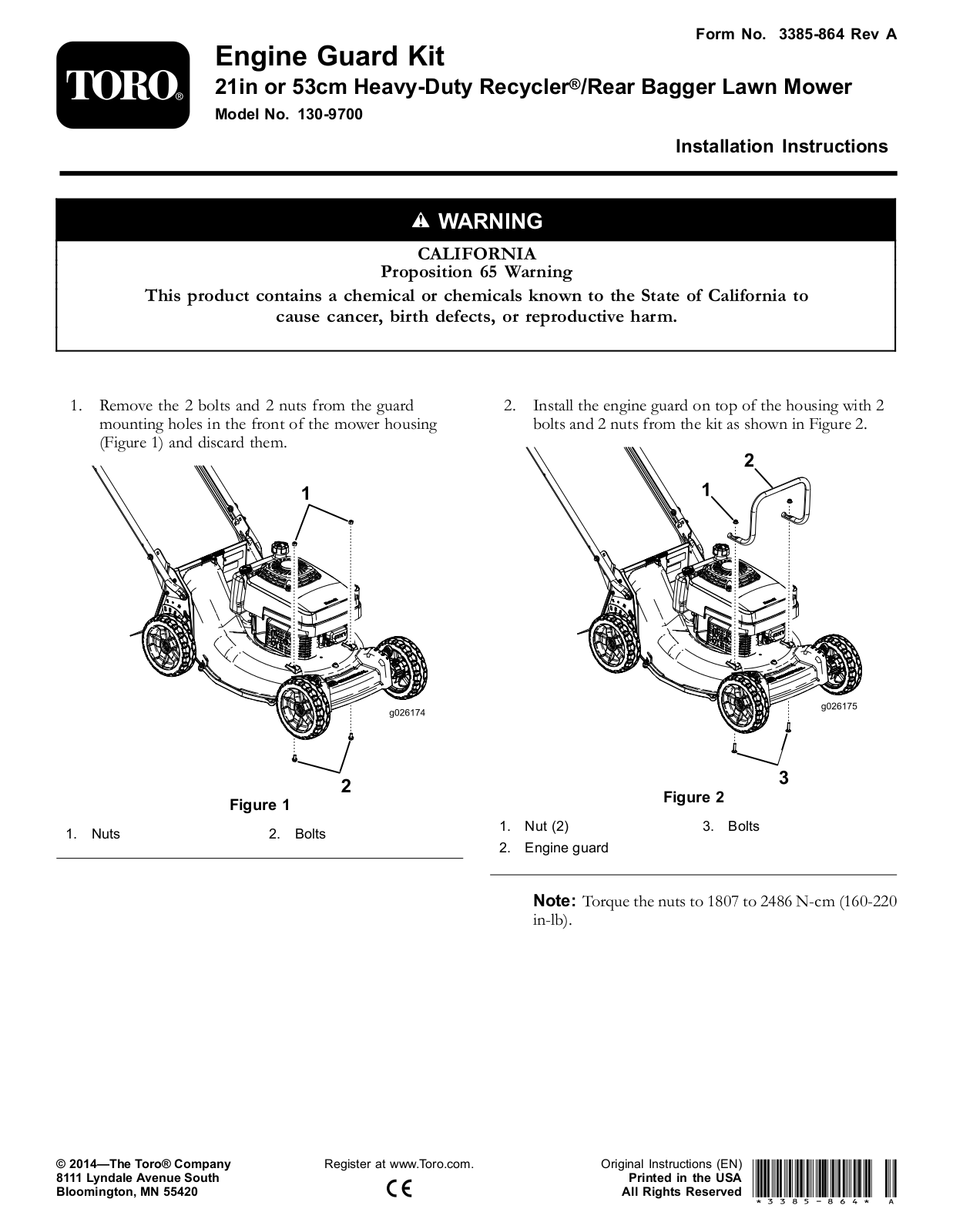 Toro 130-9700 Installation Instructions